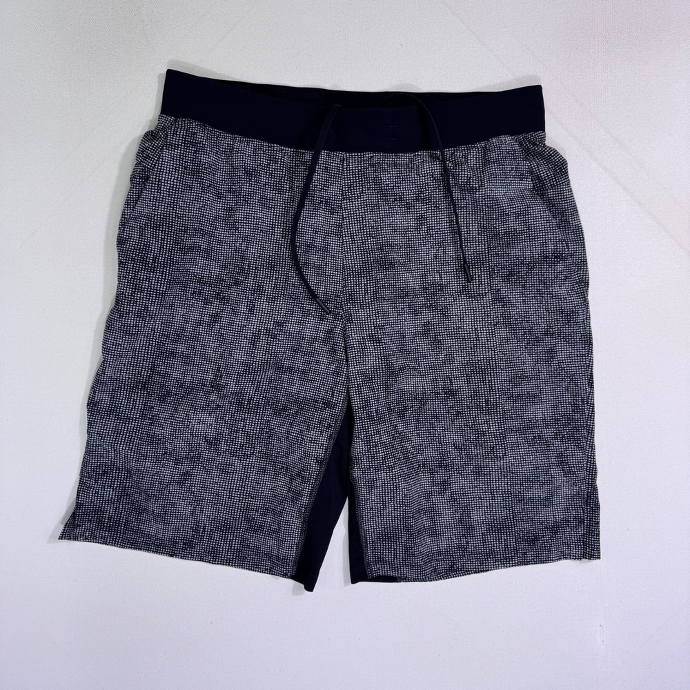 Lululemon Pace Breaker Linerless Short Men's Large 11" Grid Black White LM7AATS